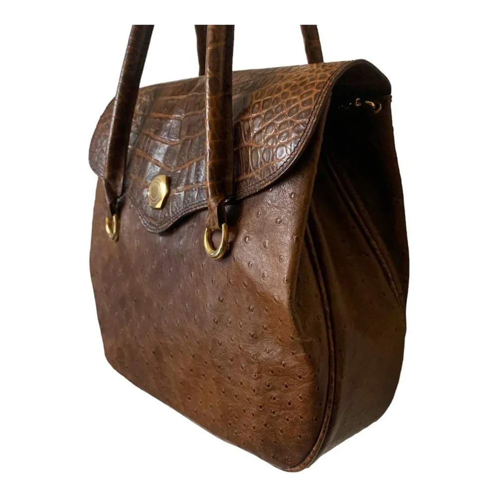 VINTAGE Paolo Del Lungo‎ Reptile Embossed Italian Leather Satchel